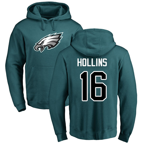 Men Philadelphia Eagles 16 Mack Hollins Green Name and Number Logo NFL Pullover Hoodie Sweatshirts